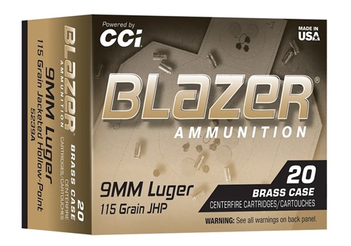 Picture of CCI 9MM LUGER 115GR BLAZER BRASS JHP 20RD  20  5239A 604544708738