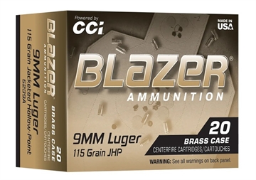 Picture of CCI 9MM LUGER 115GR BLAZER BRASS JHP 20RD  20  5239A 604544708738
