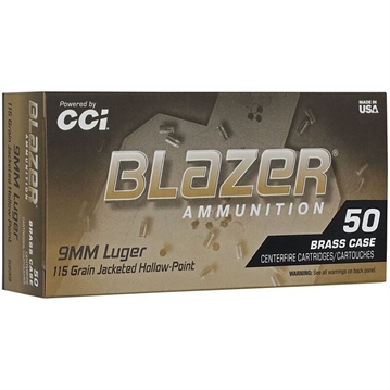 Picture of Blazer Ammunition Blazer Brass Hollow Point, 9MM, 115 Grain, Jacketed Hollow Point, 50 Round Box 5239