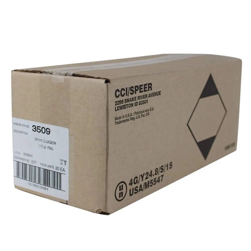 Picture of CCI Blazer Aluminum Handgun Ammunition 9mm Luger 115 gr. FMJ 1145 fps 1000/ct Case (20-50/ct Boxes) 3509 CASE