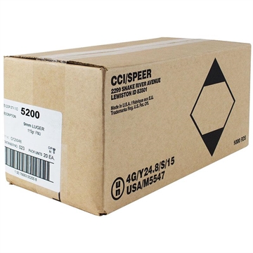 Picture of CCI Blazer Brass Handgun Ammunition 9mm Luger 115 gr. FMJ 1145 fps 1000/ct Case (20-50ct Boxes) 5200 CASE