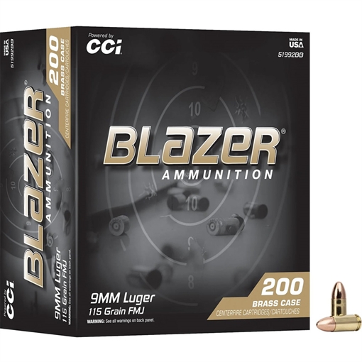 Picture of CCI CCI Blazer Brass Pistol Ammo 9mm Luger 115gr. FMJ 200 rd. 51992BB