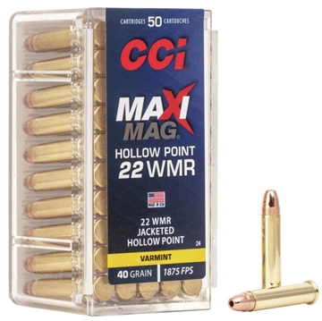 Picture of CCI Maxi-Mag Rimfire Ammunition .22 WMR 40 gr JHP 1875 fps 2000/ct Case (40-50/ct Boxes) 24CASE