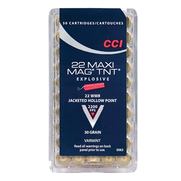 Picture of CCI Maxi-Mag TNT Rimfire Ammunition .22 WMR 30 gr HP 2200 fps 2000/ct (40-50/ct Boxes) 63CASE