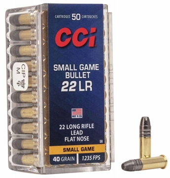 Picture of CCI RIMFIRE AMO 22LR SMALL GAME BULLET 40GR LFN 50RD BOX 0058EA