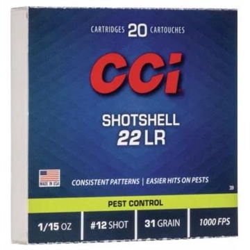 Picture of CCI Rimfire Shotshell Ammunition .22 LR 1/15 oz #12 31 gr 1000 fps 2000/ct (100-20/ct Boxes) 39CASE