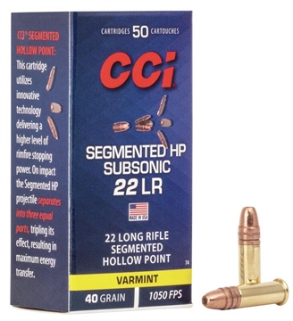 Picture of CCI Segmented HP Subsonic Rimfire Ammunition .22 LR 40 gr 1050 fps 50/ct 0074