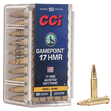 Picture of CCI Ammunition Gamepoint, 17HMR, 20 Grain, Jacketed Soft Point, 50 Round Box 52 0052