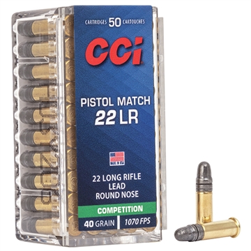 Picture of CCI Pistol Match Competition 22LR 40gr Lead Round Nose 50 Per Box/100 Case 0051