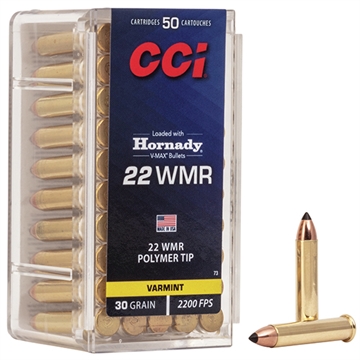 Picture of CCI V-MAX Rimfire Ammunition .22 WMR 30 gr Poly Tip V-Max 2200 fps 50/ct 0073