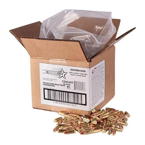 Picture of CCI Independence Handgun Ammunition 9mm Luger 115 gr FMJ 1145 fps 1000/ct (Loose Pack) 5250BK1000