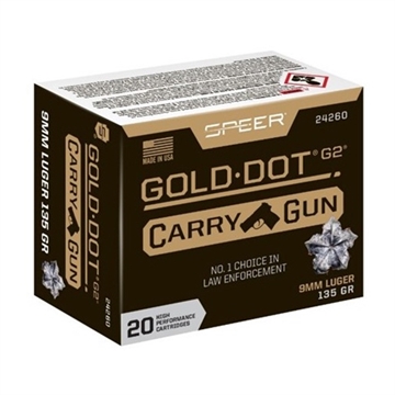 Picture of Speer Ammunition Speer Gold Dot, 9MM, 135Gr, Gold Dot Hollow Point, 20 Round Magazine 24260