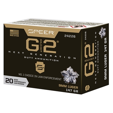 Picture of Speer Ammunition Gold Dot G2, 9MM, 147 Grain, Gold Dot Hollow Point, 20 Round Box 24226