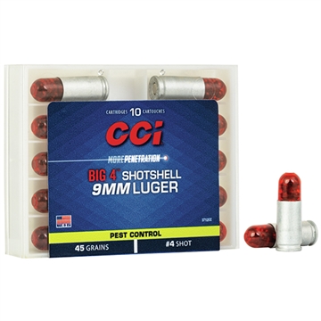 Picture of CCI Ammunition Shotshell, 9MM, 45 Grain, Shotshell, #4 Shot Size, 10 Round Box 3712CC