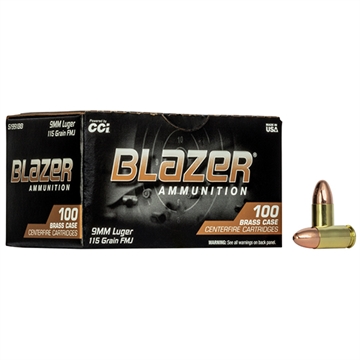 Picture of CCI Blazer Brass Handgun 9mmLuger 115gr Full Metal Jacket 100 Per Box/5 Case 51991BB