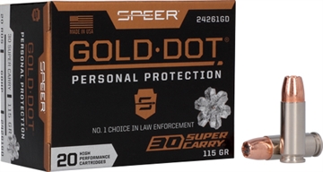 Picture of Speer Gold Dot Personal Protection 30 Super Carry 115 gr Hollow Point 20 Per Box/ 10 Case 24261GD