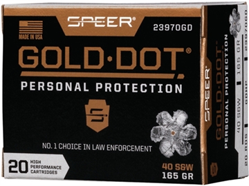 Picture of Speer Gold Dot Personal Protection 40S&W 165gr Hollow Point 20 Per Box/10 Case 23970GD