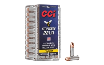 Picture of CCI CCI Varmint Stinger Rimfire Ammo 22 LR 32 gr. Copper plated Hollow Point 50 rd. 0050