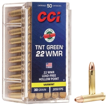 Picture of CCI TNT Green Rimfire Ammunition .22 WMR 30 gr HP 2050 fps 2000/ct Case (40-50/ct Boxes) 60CASE