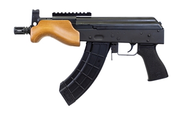 Picture of Century Arms VSKA Micro Draco, Semi-automatic, Metal Frame Pistol, 762X39, 6" Barrel, Threaded 14x1LH, Steel, Anodized Finish, Black, Polymer Grip, Hardwood Handguard, 30 Rounds, 1 Magazine HG7596-N HG7596N