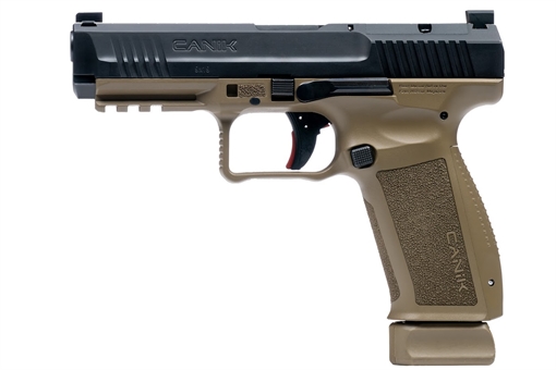 Picture of Canik Mete SFT 9mm Luger 10+1 4.46" Black Nitride Steel Barrel, Black Cerakote Optic Ready/Serrated Steel Slide, Flat Dark Earth Polymer Frame w/Picatinny Rail, Interchangeable Backstrap Grip HG6652N