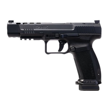 Picture of CANIK METE SFX, Striker Fired, Semi-automatic, Polymer Frame Pistol, Full Size, 9MM, 5.2" Barrel, Matte Finish, Black, 3 Dot White Sights, Flared Magwell, Optic Ready, 10 Rounds, 2 Magazines, Includes Holster and Hard Case HG6825-N HG6825N