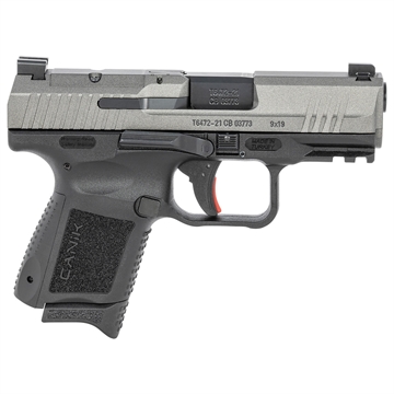 Picture of CANIK TP9 Elite SC, Striker Fired, Semi-automatic, Polymer Frame Pistol, Sub-Compact, 9MM, 3.6" Match Grade Barrel, Tungsten Cerakote Finish, Blackout Rear and Phosphorous Front White Dot Sight, 12 Rounds, 2 Magazines, Includes Holster, Interchangeable Back Straps, Optic Interface HG6597T-N HG6597TN