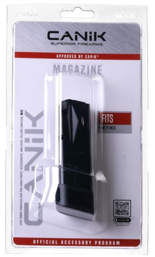 Picture of CANIK MC9 Magazine, 9MM, 15 Rounds, Fits Canik MC9, Matte Finish, Black, Includes Black Grip Extension MA2278