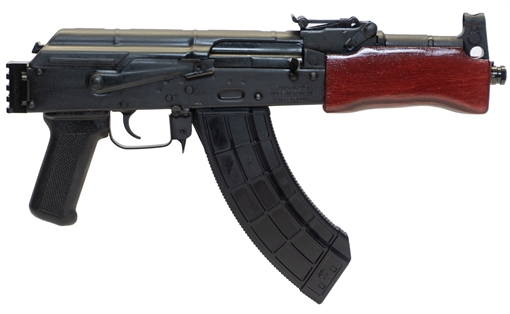 Picture of Century Arms Draco Mini 7.62x39mm 30+1 7.75" Black Threaded Barrel, Black Steel Stamped Metal Receiver, Black Polymer Grip, Red Wood Handguard, Rear Picatinny Rail, Right Hand HG2137PRN