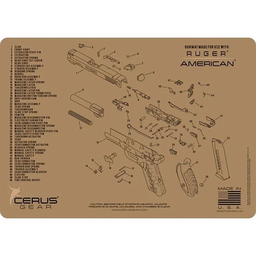 Picture of Cerus Gear Ruger American Handgun Schematic Cleaning Mat 12x17 Coyote Brown HM-RUG-AMER-SCH-COY
