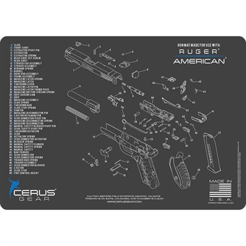 Picture of Cerus Gear Ruger American Handgun Schematic Cleaning Mat 12x17 Grey and Blue HM-RUG-AMER-SCH-GRY