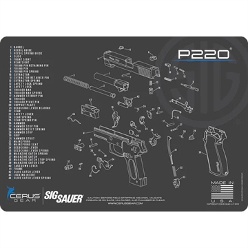 Picture of Cerus Gear Sig 220 Handgun Schematic Cleaning Mat 12x17 Grey HM-SIG-S220-SCH-GRY