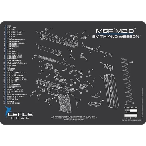 Picture of Cerus Gear Smith & Wesson M&P M2.0 Handgun Schematic Cleaning Mat 12x17 Grey and Blue HM-SW-MP-2.0-SCH-GRY
