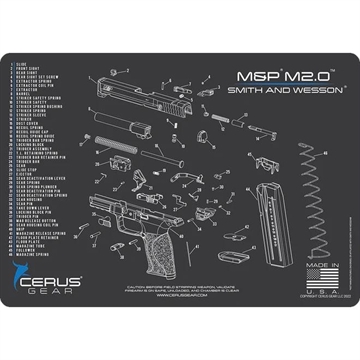 Picture of Cerus Gear Smith & Wesson M&P M2.0 Handgun Schematic Cleaning Mat 12x17 Grey and Blue HM-SW-MP-2.0-SCH-GRY