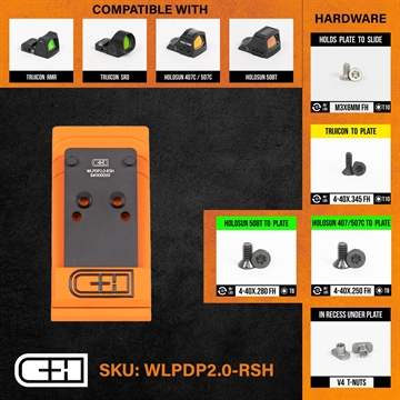 Picture of C&H Precision V4, Optic Mounting Plate, For Walther PDP 2.0 to Trijicon RMR/SRO, Holosun 407C/507C/507Comp/508T/C&H EDC-XL/COMP, Anodized Finish, Black WLPDP2.0-RSH WLPDP2.0RSH
