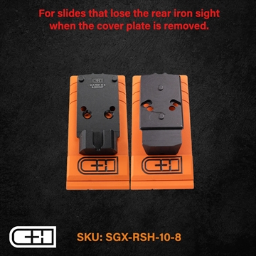 Picture of C&H Precision V4, Optic Mounting Plate, For Sig Sauer P320 X-FIVE/M17/M18 with Romeo1Pro/DPP Cut to Trijicon RMR/SRO, Holosun 407C/507C/508T/507 Comp, Anodized Finish, Black, Includes Mounting Hardware and 10-8 Rear Sight SGX-RSH-10-8