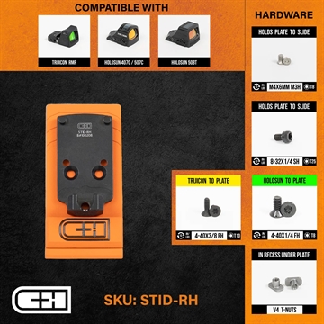 Picture of C&H Precision V4, Optic Mounting Plate, For Staccato Duo to the Trijicon RMR, Holosun 407C/507C/508C/508T, C&H COMP/EDC XL, Anodized Finish, Black, Includes Mounting Hardware STID-RH