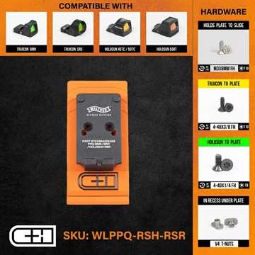 Picture of C&H Precision V4, Optic Mounting Plate, For Walther PPQ (Q4/Q5) to the Trijicon RMR/SRO, Holosun 407C/507C/508C/508T/507Comp, Anodized Finish, Black, Includes Mounting Hardware WLPPQ-RSH-RSR