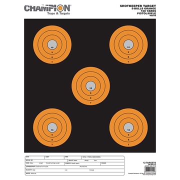 Picture of Champion Targets Shotkeeper 5" Bullseye Paper 100 yds Pistol/Rifle Large Black/Orange 12 PK 45555