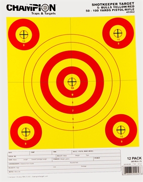 Picture of Champion Targets Shotkeeper 5-Bullseye 50-100 yds Pistol/Rifle Yellow/Red 12 PK 45562