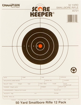 Picture of Champion Targets Score Keeper Bullseye Paper 50 yds Small Bore Rifle 8.50" x 11" Black/Orange 12 PK 45721
