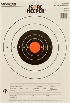 Picture of Champion Targets Score Keeper Slow Fire Bullseye Paper Hanging 25 yds Pistol 11" x 16" Black/Orange 12 PK 45723