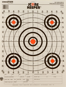 Picture of Champion Targets Score Keeper Bullseye Paper Hanging 100 yds Pistol/Rifle 14" x 18" Multi-Color 12 PK 45726
