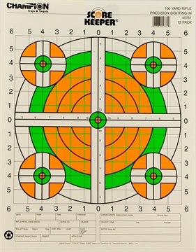 Picture of Champion Traps & Targets Fluorescent Orange/Green Bullseye Scorekeeper Target, 100 Yard Rifle Sight-In, 12 Pack 0766835 45761