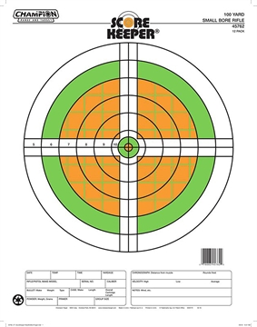 Picture of Champion Targets Score Keeper Sight-In Bullseye Paper Hanging 100 yds Small Bore Rifle Fluorescent Green & Orange/White 12 PK 45762