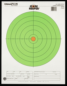 Picture of Champion Targets Score Keeper Bullseye Paper Hanging 100 yds Rifle Large Fluorescent Green & Orange 12 PK 45795