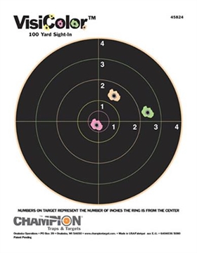 Picture of Champion Targets VisiColor Bullseye Paper Hanging Pistol/Rifle 8.50" x 11" Multi-Color Includes Pasters 10 Pack 45824