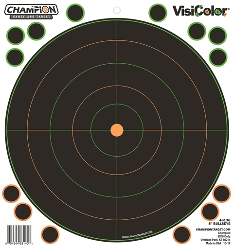 Picture of Champion Targets VisiColor Self-Adhesive Paper Black/White 8" Bullseye 5 Pack 46136