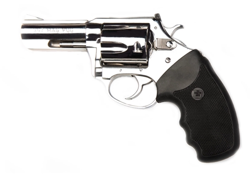 Picture of Charter Arms Mag Pug Large 357 Mag, 5 Shot 3" High Polished Stainless Steel Barrel, Cylinder & Frame w/Black Finger Grooved Rubber Grip 73539