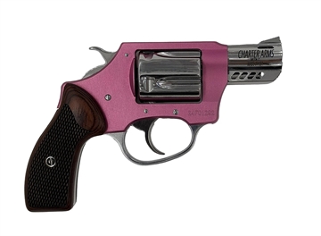 Picture of Charter Arms Coyote, Revolver, 380 ACP, 2" Ported Barrel, Aluminum Frame, High-Polish Finish, Pink and Silver, Rosewood Checkered Grips, Fixed Sights, 5 Rounds, Includes 2 Moon Clips 53805